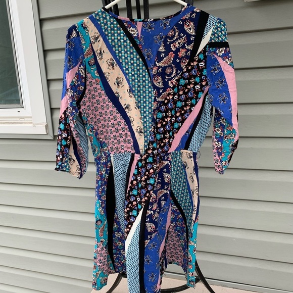 BeBop Boho Patchwork Pattern Floral Paisley Wrap V-Neck Mini Dress WDress14 - Picture 5 of 12